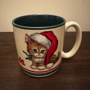 Christmas Kitten Vintage Mug Potpourri Press 1989 Made in Korea Cat Kitty Cup